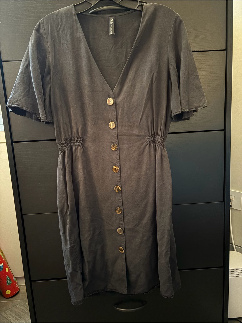 Zara Black Button V-Neck Dress